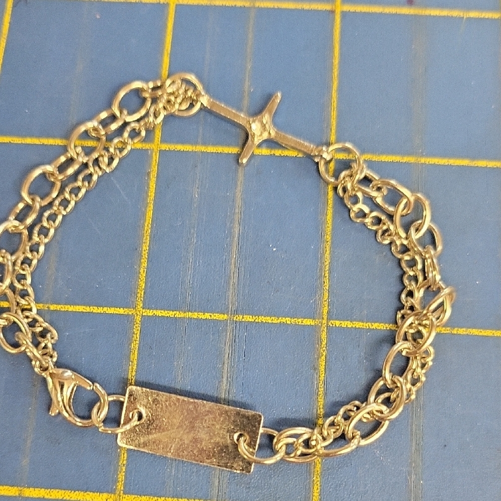Double Chain 7" Bracelet Rectangle Star In Cross